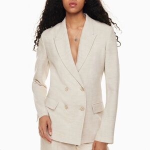 Aritzia Wilfred Destiny Linen Double Breasted Blazer in Beige Size 00